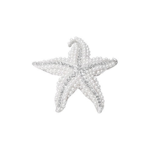 Oversize Pearl & Rhinestone Starfish Pin Brooch in Silver