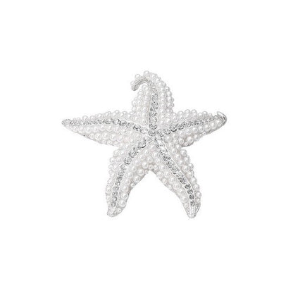 Oversize Pearl & Rhinestone Starfish Pin Brooch in Silver