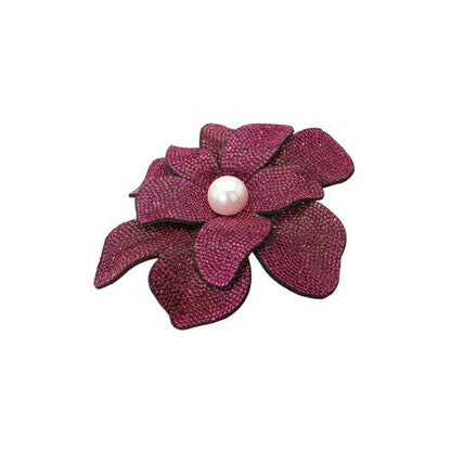 Oversize Rhinestone Pearl-Centre Flower Pin Brooch in Fuchsia