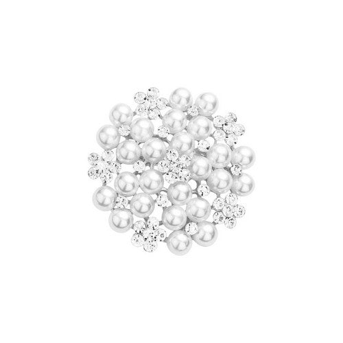 Pearl Crystal Floral Pin Brooch in Silver