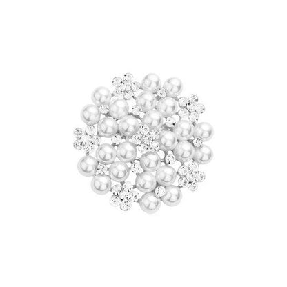 Pearl Crystal Floral Pin Brooch in Silver