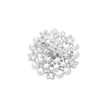 Pearl Crystal Floral Pin Brooch in Silver
