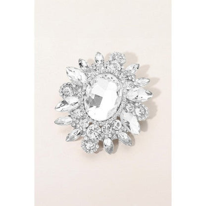 BR06551 Oval Center Stone Pin Brooch in Silver