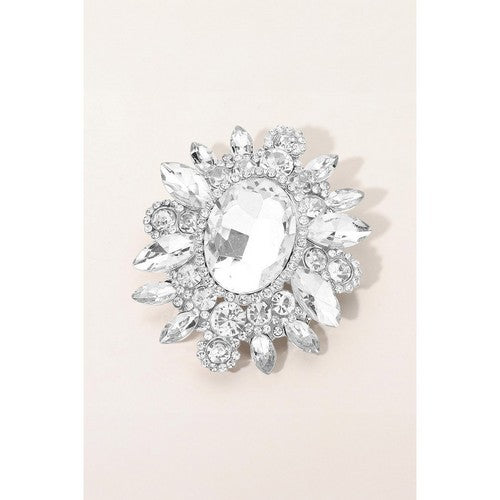 BR06551 Oval Center Stone Pin Brooch in Silver