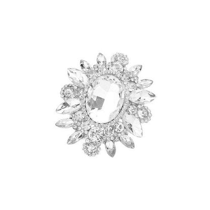 Oval Center Stone Pin Brooch in Silver