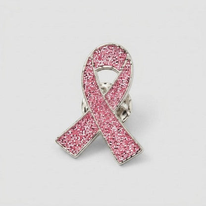 B0FC2C72VD Silver Breast Cancer Awareness Lapel Pin in Pink Glitter
