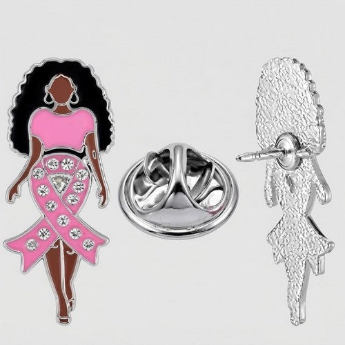 Breast Cancer Awareness Black Lady Enamel & Rhinestone Lapel Pin