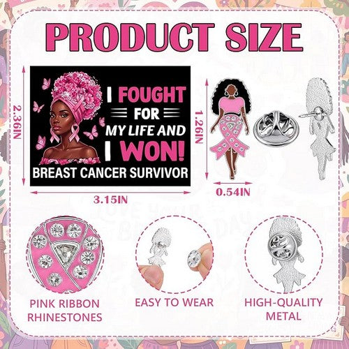Breast Cancer Awareness Black Lady Enamel & Rhinestone Lapel Pin