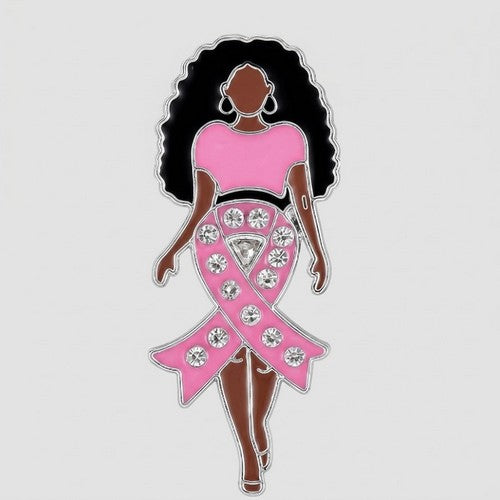 B0GXD7SBW7 Breast Cancer Awareness Black Lady Rhinestone Pin