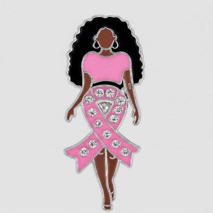 B0GXD7SBW7 Breast Cancer Awareness Black Lady Rhinestone Pin