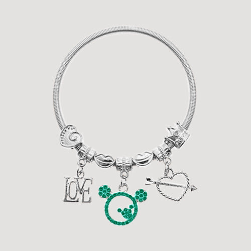 RBT1516R6 Rhinestone Mickey Love Stretch Charm Bracelet in Silver & Blue