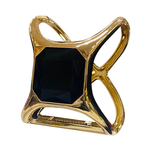 Oversize Gem Hinged Gold Bangle in Black