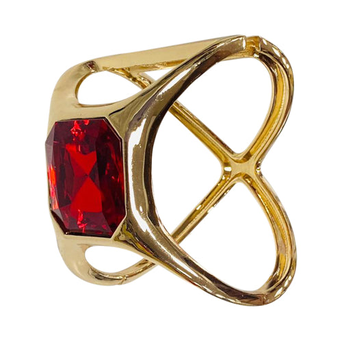 Oversize Gem Hinged Gold Bangle in Red