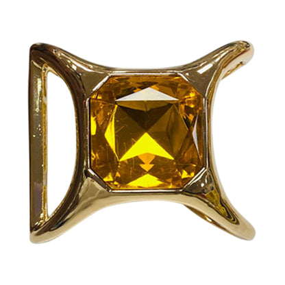 Oversize Gem Hinged Gold Bangle in Amber