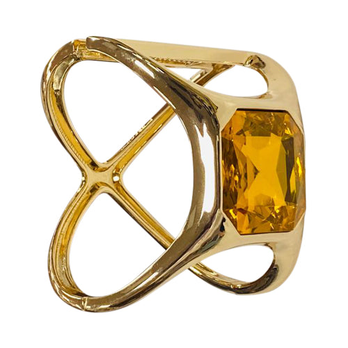 Oversize Gem Hinged Gold Bangle in Amber