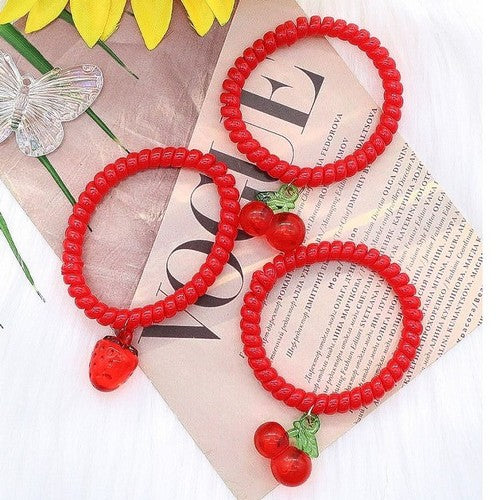 AHR2081 Beady Stretch Red Chram Bracelet in Red Strawberry Design