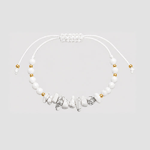 Stone Beads Cord Bracelet in White/Grey