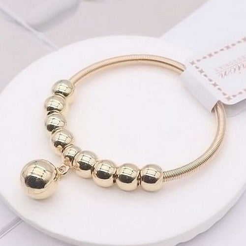 ABR1317 Stretchy Ball Charm Bracelet in Gold