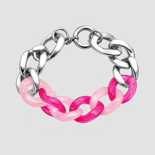 3 Tone Cuban Chunky Bracelet in Silver/Fuchsia
