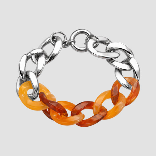 3 Tone Cuban Chunky Bracelet in Silver/Orange