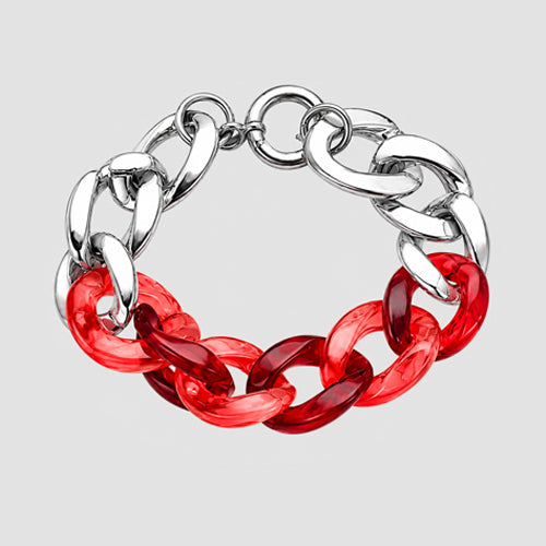 3 Tone Cuban Chunky Bracelet in Silver/Red