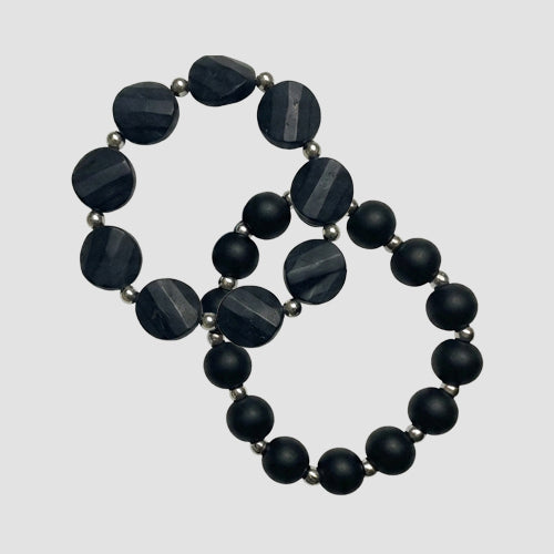 2pk Bead Stretch Bracelet in Black
