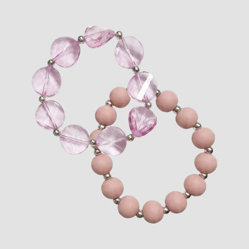 2pk Bead Stretch Bracelet in Pink
