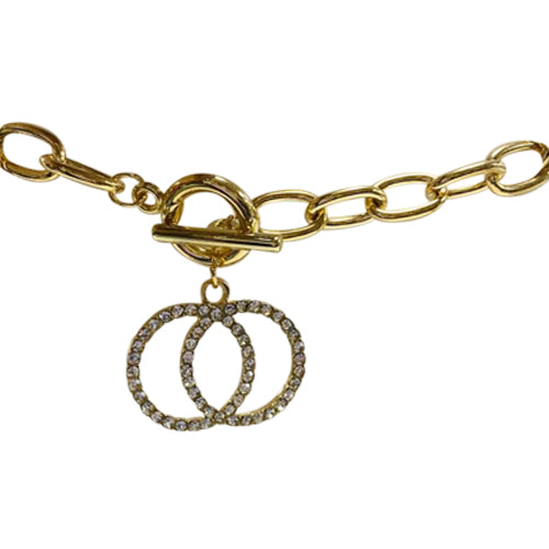 OO Rhinestone Charm Bracelet in Gold