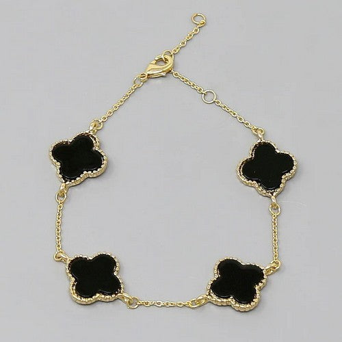 113613 Quatrefoil Clover Charm Delicate Bracelet in Gold Black