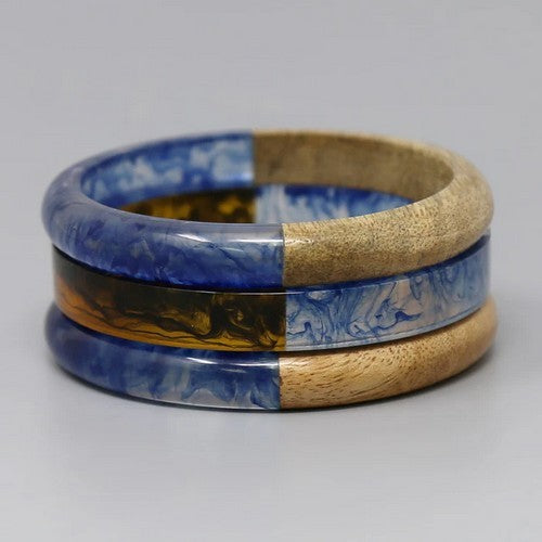 96729 Acetate & Wood Bangle Set in Navy