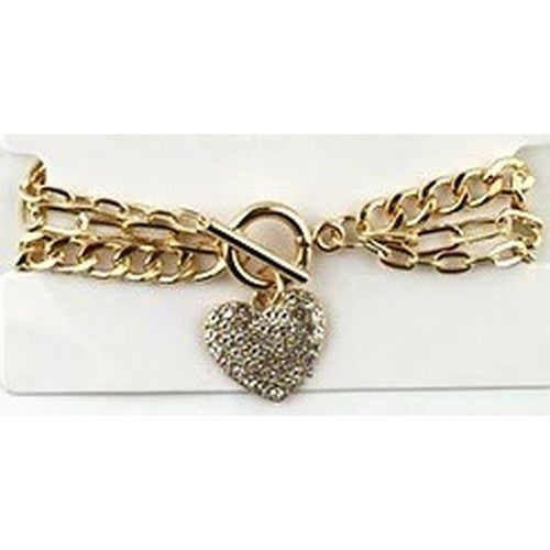 Rhinestone Triple Chain Heart Bracelet