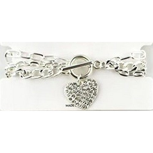 Rhinestone Triple Chain Heart Bracelet