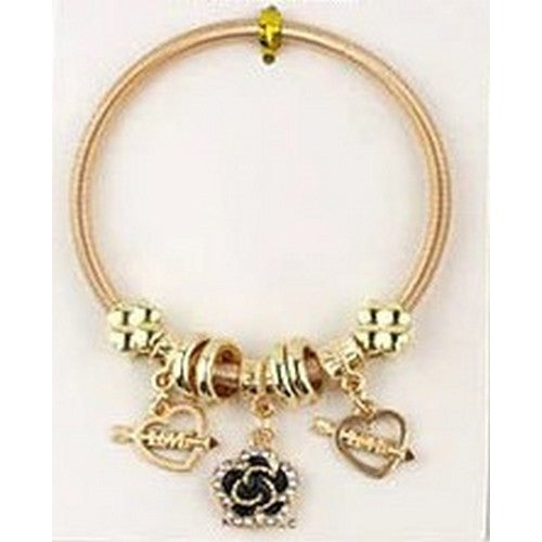 Rose Love Rhinestone Charm Bangle