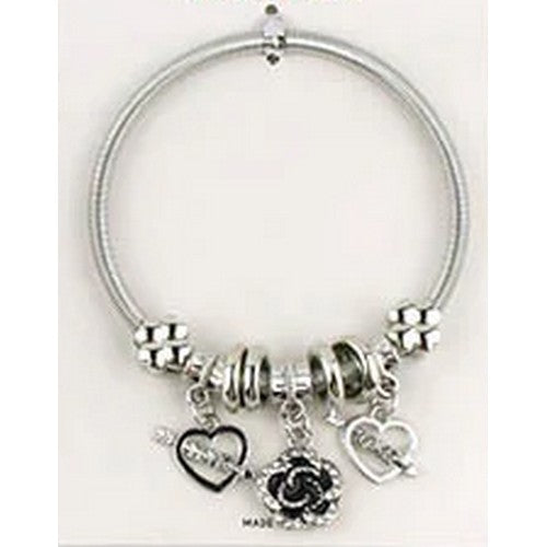 Rose Love Rhinestone Charm Bangle