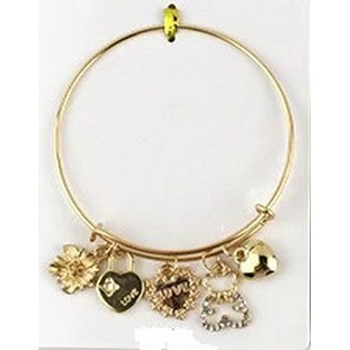 Rhinestone Love Heart Charm Bangle