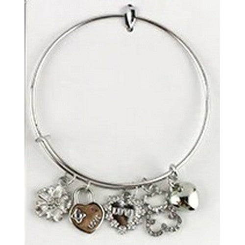 Rhinestone Love Heart Charm Bangle