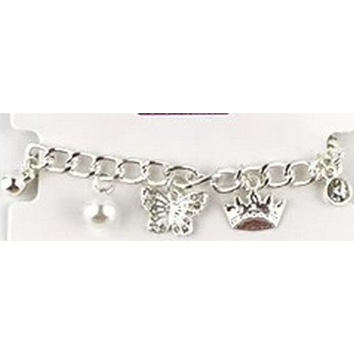 Rhinestone Butterfly Pearl Charm Bracelet