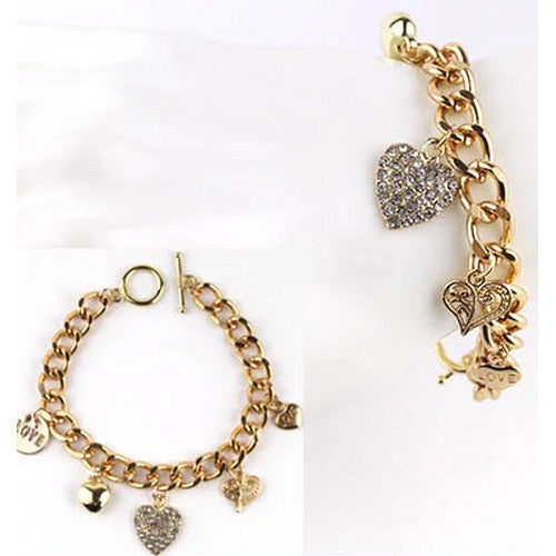 Rhinestone Love Heart Charm Bracelet