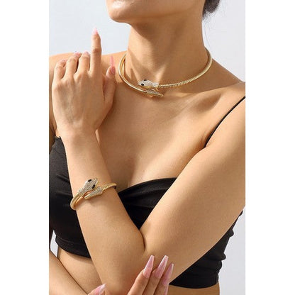 Rhinestone Snake Bangle in Gold
