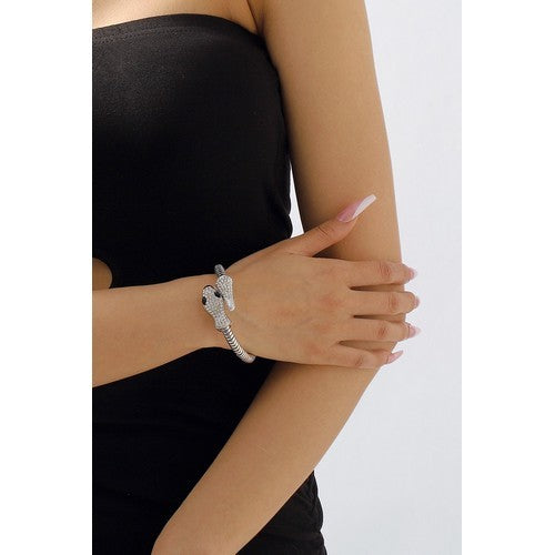 Rhinestone Snake Bangle in Silver
