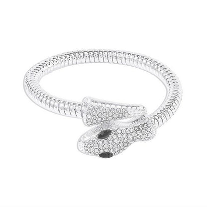 Rhinestone Snake Bangle in Silver