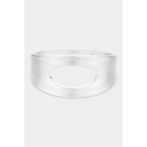 Cut-Out Hinged Bangle in Matte Silver