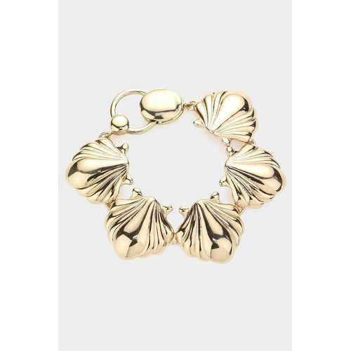 MGB6651 Textured Shell Link Magnetic Bracelet in Gold
