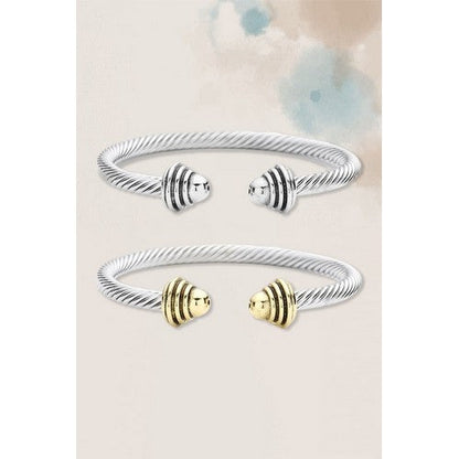 Twisted Silver Bangle with Silver & Black Knobs