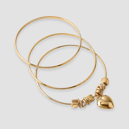 Heart Charm Bangle in Gold