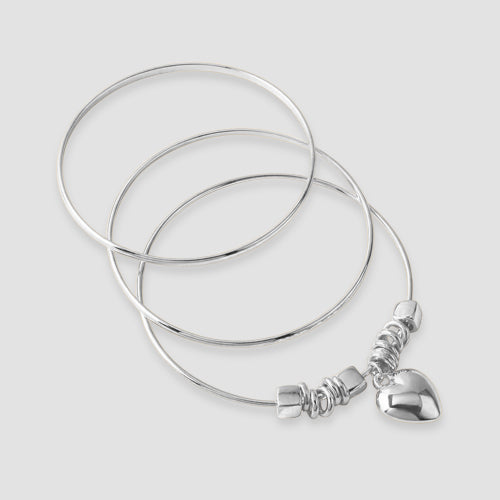 Heart Charm Bangle in Silver