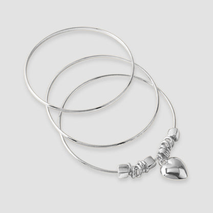 Heart Charm Bangle in Silver