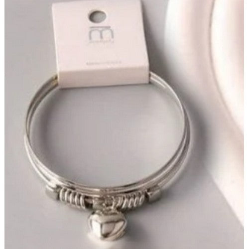 BL17940GS Heart Charm Bangle in Silver