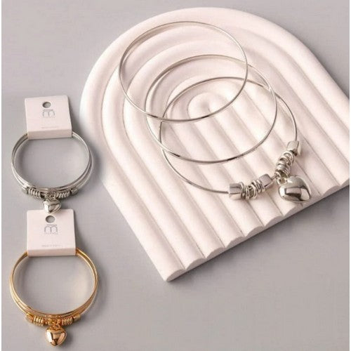 Heart Charm Bangle in Silver