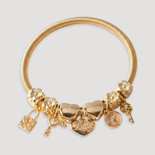 Lock Pendant Stretch Charm Bracelet in Gold